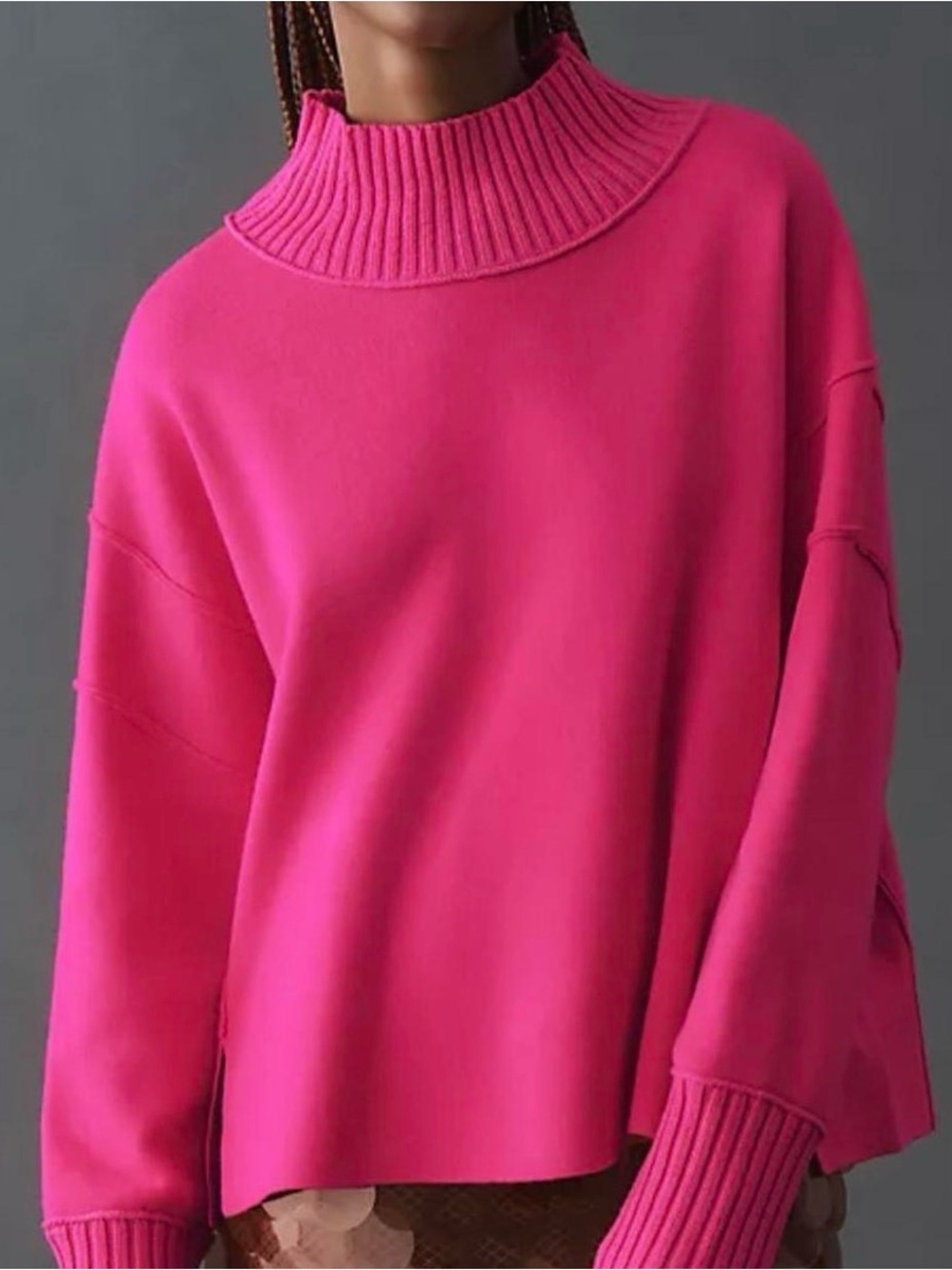 Maeve Anthropologie Long Sleeve Turtleneck Boxy Sweater Hot Pink